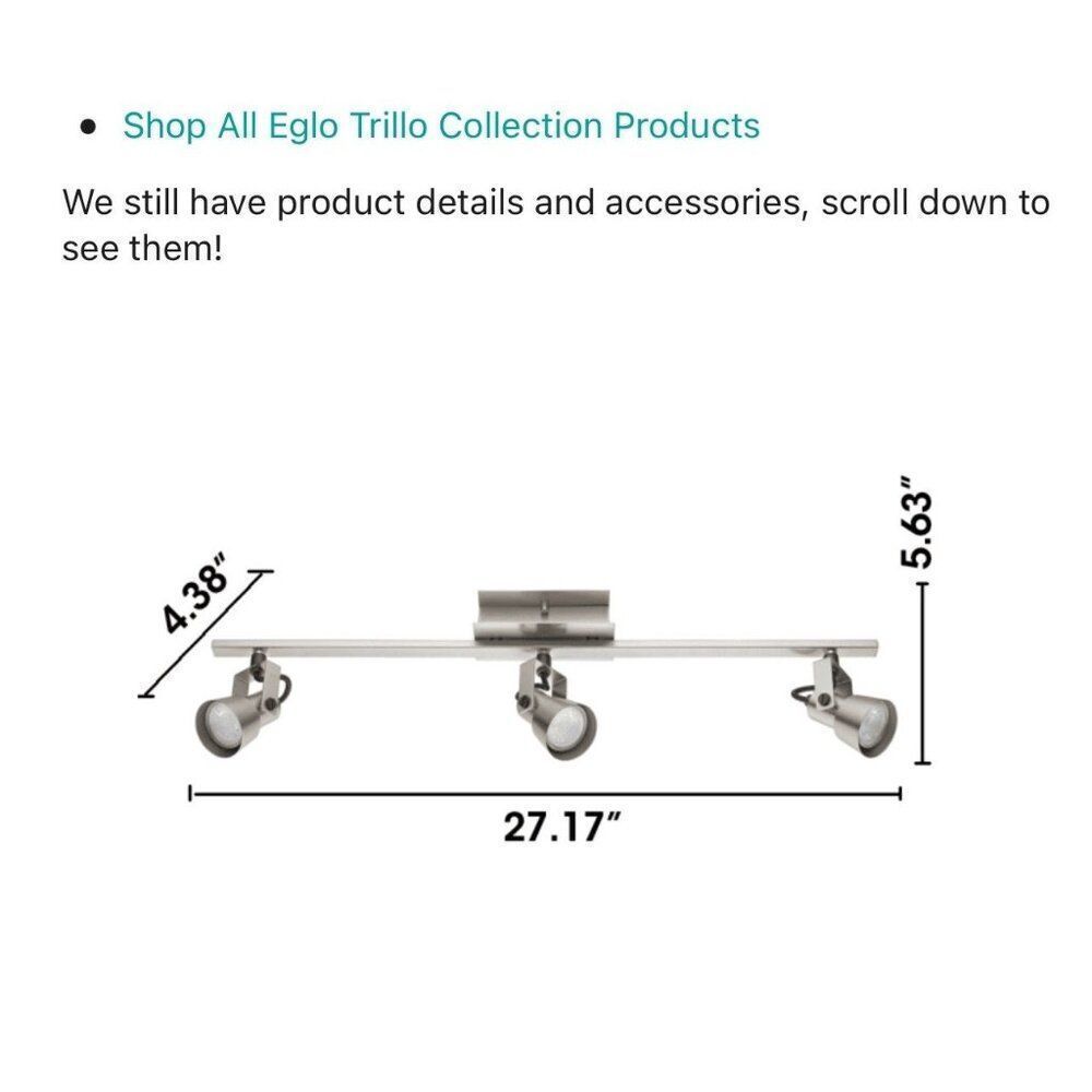 Eglo LED 3 Light Fixed Rail Ceiling Fixture 27” New